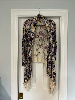Anthropologie Guinevere Floral Waterfall Draped Open-Front Cardigan - Multicolor